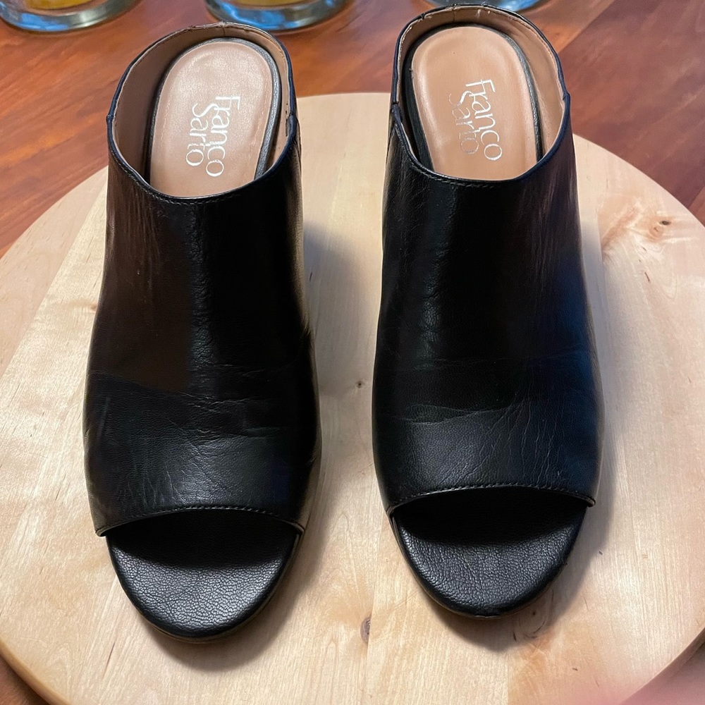 FRANCO SARTO Black Leather Slides